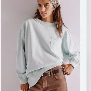 NWT sz S Free People We the Free Wallace Pullover sweatshirt in Sea Mist